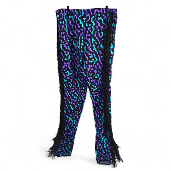 Fringe Leggings Printed Purple Turquoise Black Athleisure 80's‎ Spandex - Picture 2 of 5